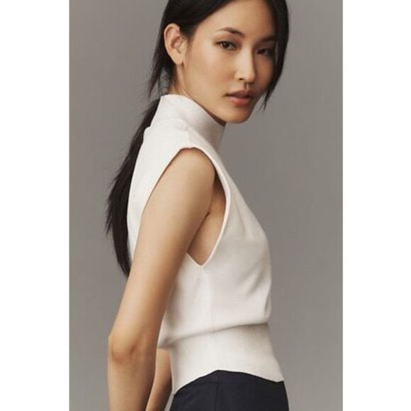 Anthropologie Pilcro Biker Muscle Mock Neck Sweater Size S in White - Picture 2 of 7
